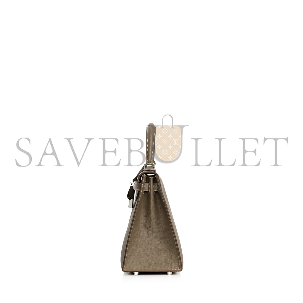 HERMÈS ETOUPE EPSOM KELLY 28 PALLADIUM HARDWARE (28*22*10cm) 